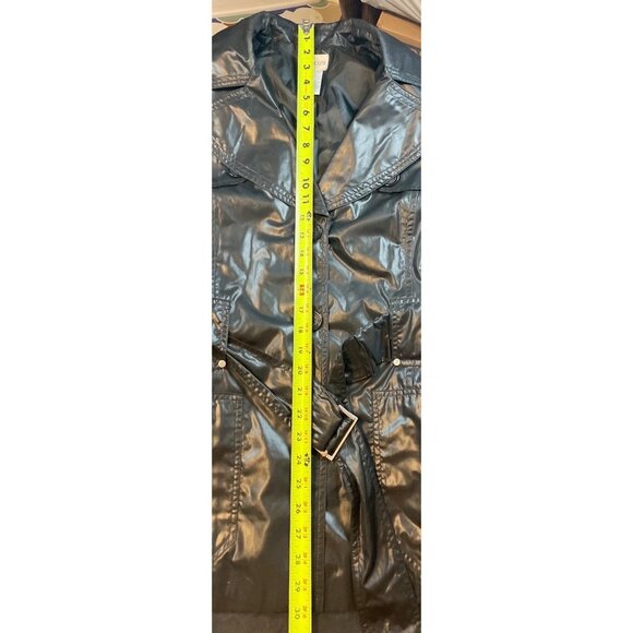Chico’s Black Belted Short Shiny Double Breasted Rain Jacket Sz XL - Picture 8 of 10